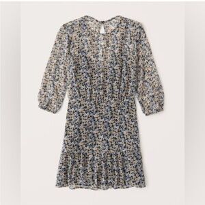 Abercrombie & Fitch | Black Floral Medium Tall Mini Dress 3/4 Sleeve MT Pockets